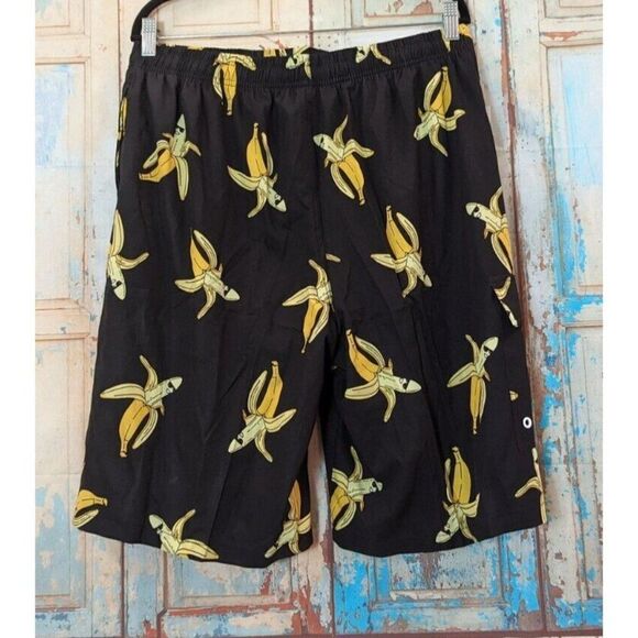 Rejork Mens Size XL Black Banana Print Elastic Waist Swimwear Board Shorts - Picture 3 of 9